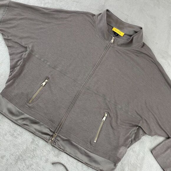 St John Jacket Women XL Grey Full Zip Active Long Sleeve Yellow Tag Gold Zipper - Picture 8 of 14